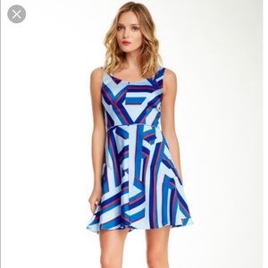 NWT Cynthia Steffe Drea Blue Red Abstract Dress 2